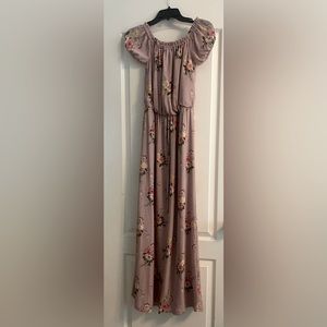 Women’s XS off the shoulder floral chiffon maxi dress by City View.